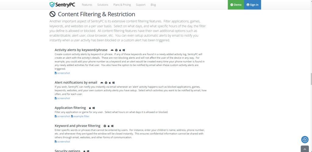 Content Filtering & Restriction