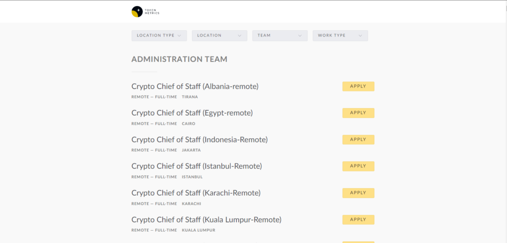 "Token Metrics Careers Page - Job openings and opportunities in cryptocurrency analytics"