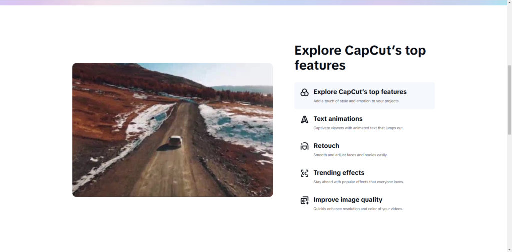 Collage of CapCut features including filters, transitions, and editing tools for creative video projects.