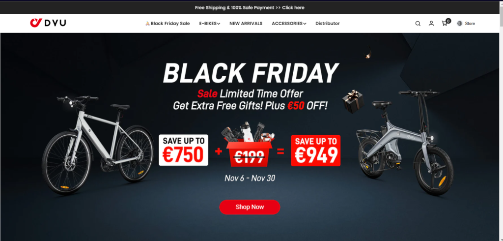 DYU electtric bikes special black friday pricing offers.