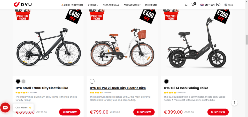 The official pricings of DYU e Bikes